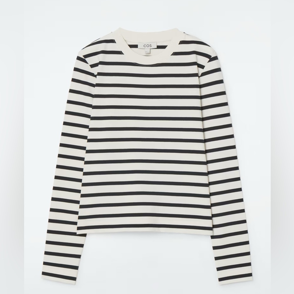 Cos clean cut regular long sleeve tshirt, black/ivory, M